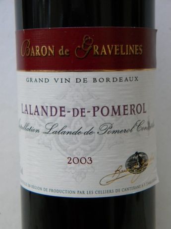 Photo d'une bouteille de Baron de Gravelines Lalande-de-Pomerol