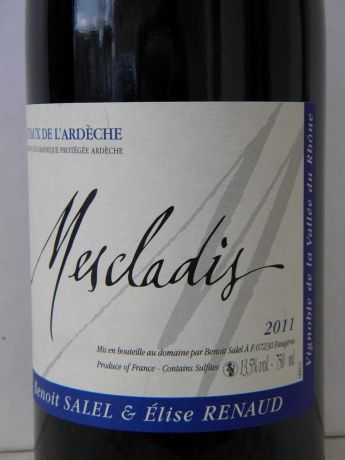 Photo d'une bouteille de Benoit Salel & Elise Renaud Vin de Pays de l'Ardèche