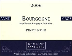 Photo d'une bouteille de Domaine Anne Gros, Pinot Noir Bourgogne