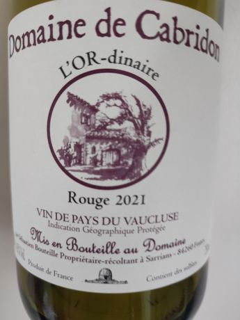Photo d'une bouteille de Domaine de cabridon l or dinaire Vin de pays de Vaucluse
