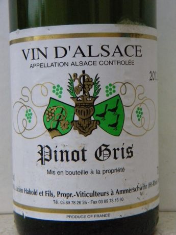 Photo d'une bouteille de Lucien Habold et fils Alsace Pinot-Gris