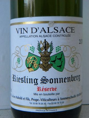 Photo d'une bouteille de Lucien Habold et fils Alsace Riesling