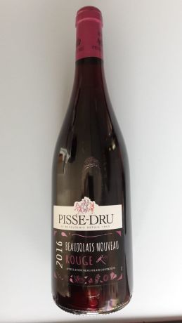 Photo d'une bouteille de Pisse-Dru Beaujolais-Nouveau